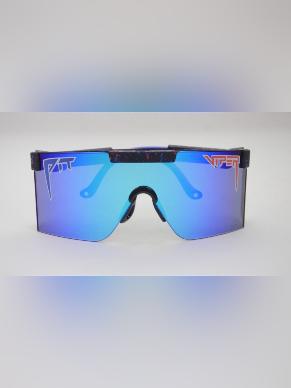 Pit Viper Blue Mirrored Shield Sunglasses with Marble Frame Accents